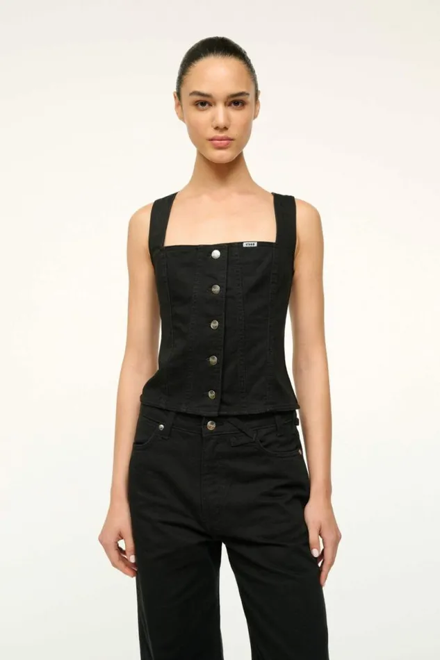 STAUD Denim WRANGLER TRUCKER TOP Black 8211 Women