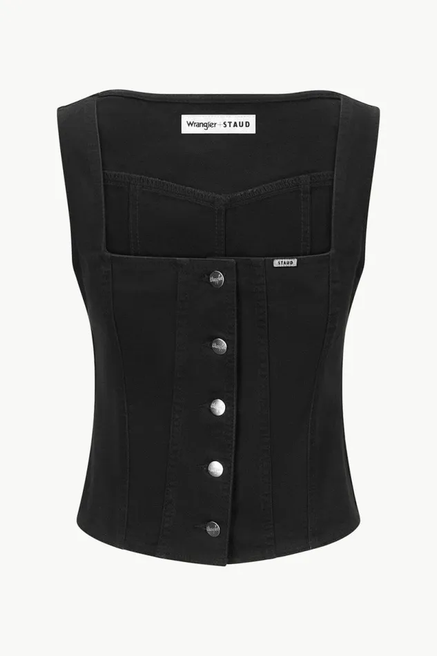 STAUD Denim WRANGLER TRUCKER TOP Black 8211 Women