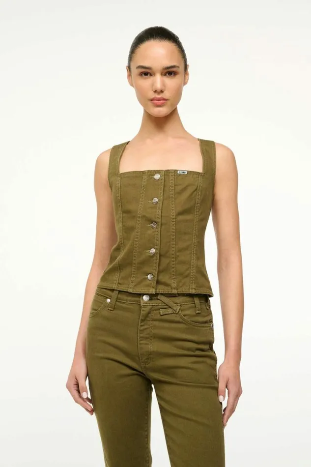STAUD Denim WRANGLER TRUCKER TOP Sergeant Green 8211 Women
