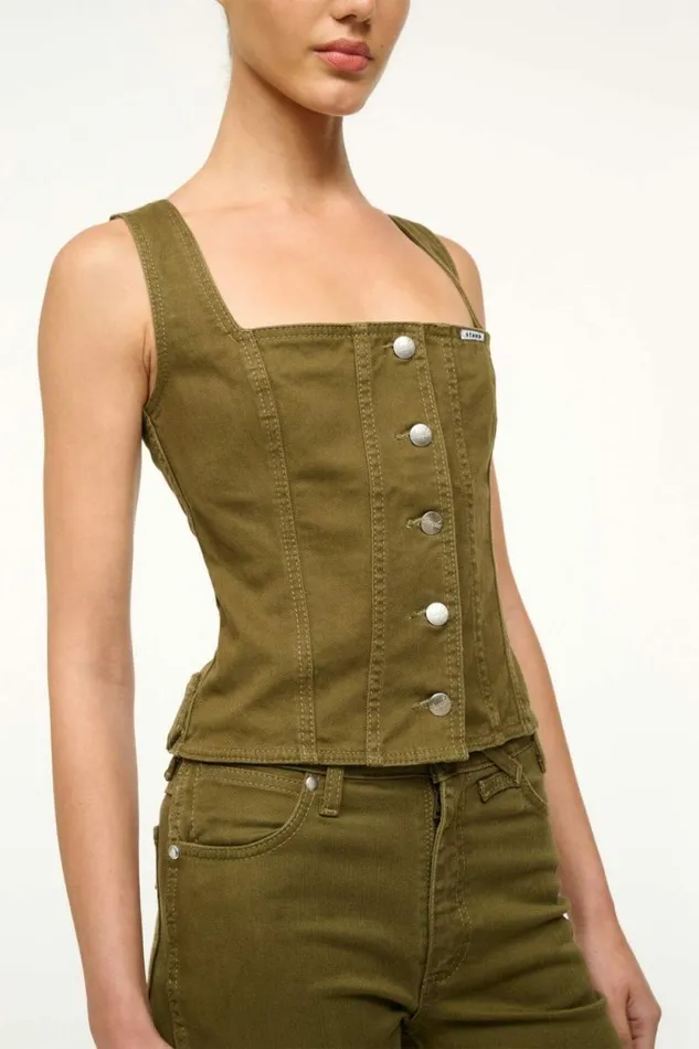 STAUD Denim WRANGLER TRUCKER TOP Sergeant Green 8211 Women