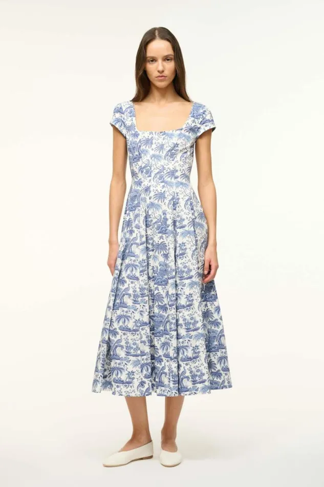STAUD Dresses SHORT SLEEVE WELLS DRESS Blue Toile 8211 Women
