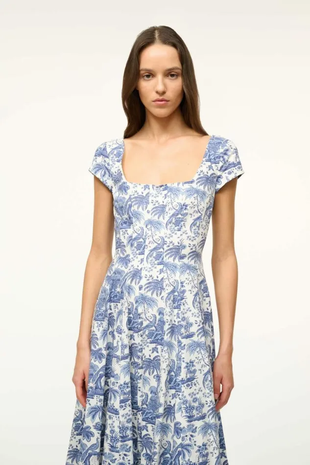 STAUD Dresses SHORT SLEEVE WELLS DRESS Blue Toile 8211 Women
