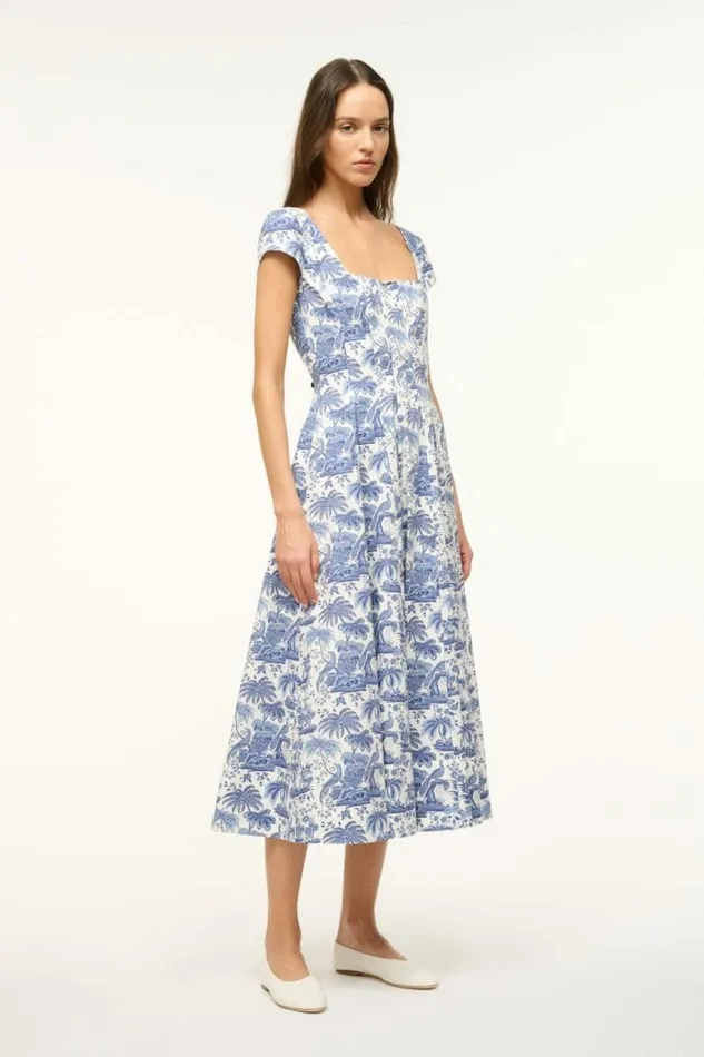 STAUD Dresses SHORT SLEEVE WELLS DRESS Blue Toile 8211 Women