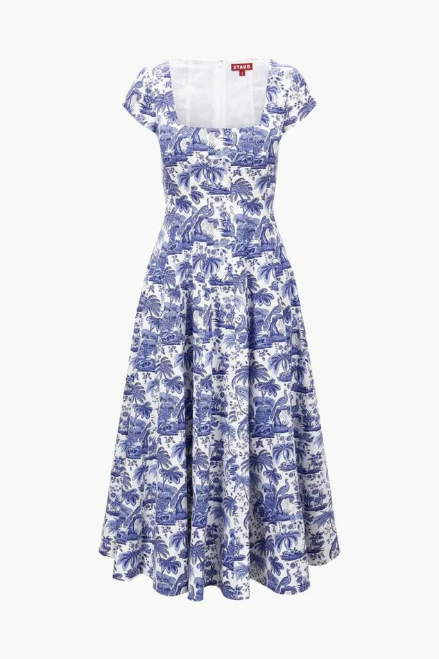 STAUD Dresses SHORT SLEEVE WELLS DRESS Blue Toile 8211 Women