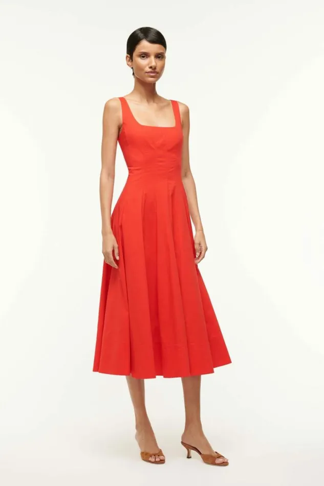 STAUD Dresses WELLS DRESS Red Rose 8211 Women STAUD Dresses WELLS DRESS Red Rose 8211 Women