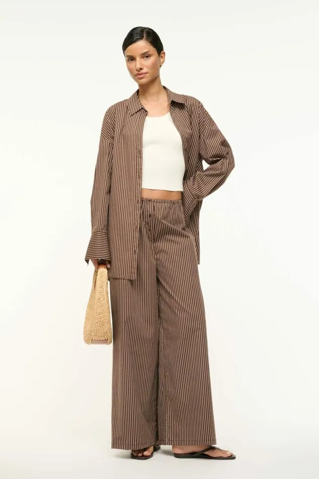 STAUD Pants and Shorts BONFIRE PANT Dark Oak Micro Stripe 8211 Women