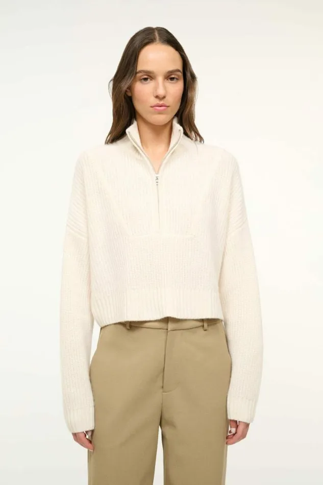 STAUD Sweaters CASHMERE CROPPED HAMPTON SWEATER Ivory 8211 Women