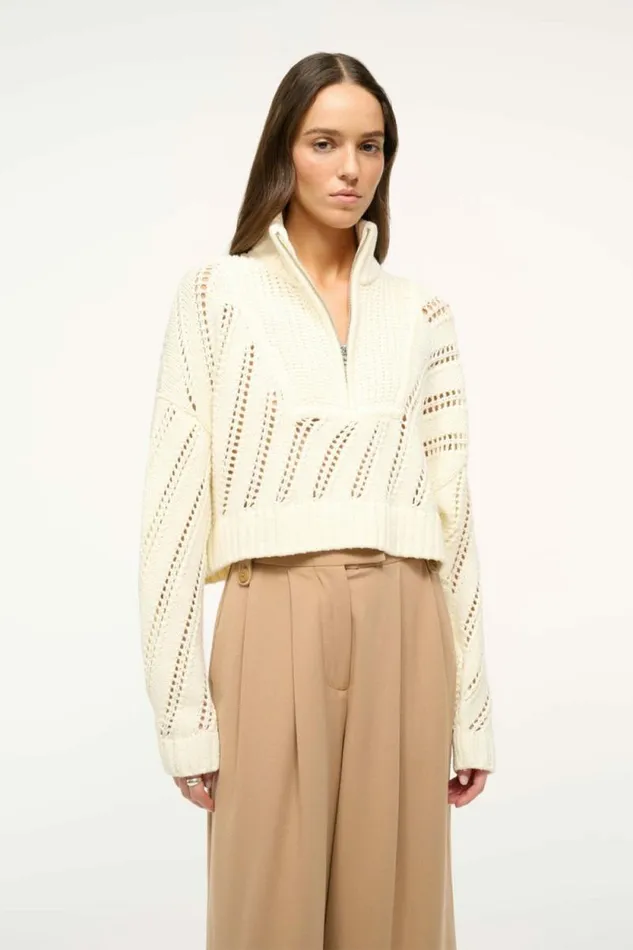 STAUD Sweaters CROPPED HAMPTON SWEATER Ivory 8211 Women