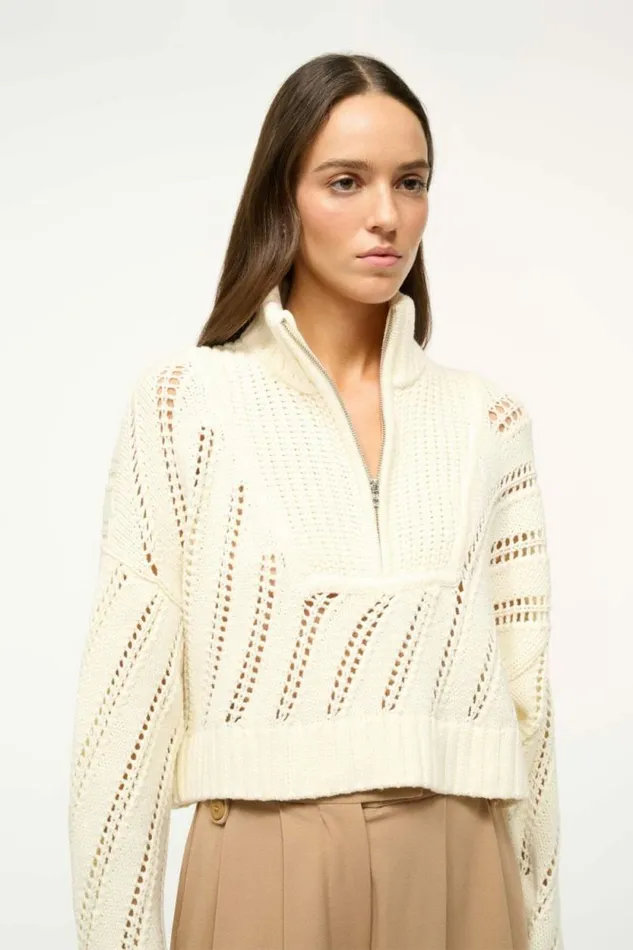 STAUD Sweaters CROPPED HAMPTON SWEATER Ivory 8211 Women STAUD Sweaters CROPPED HAMPTON SWEATER Ivory 8211 Women