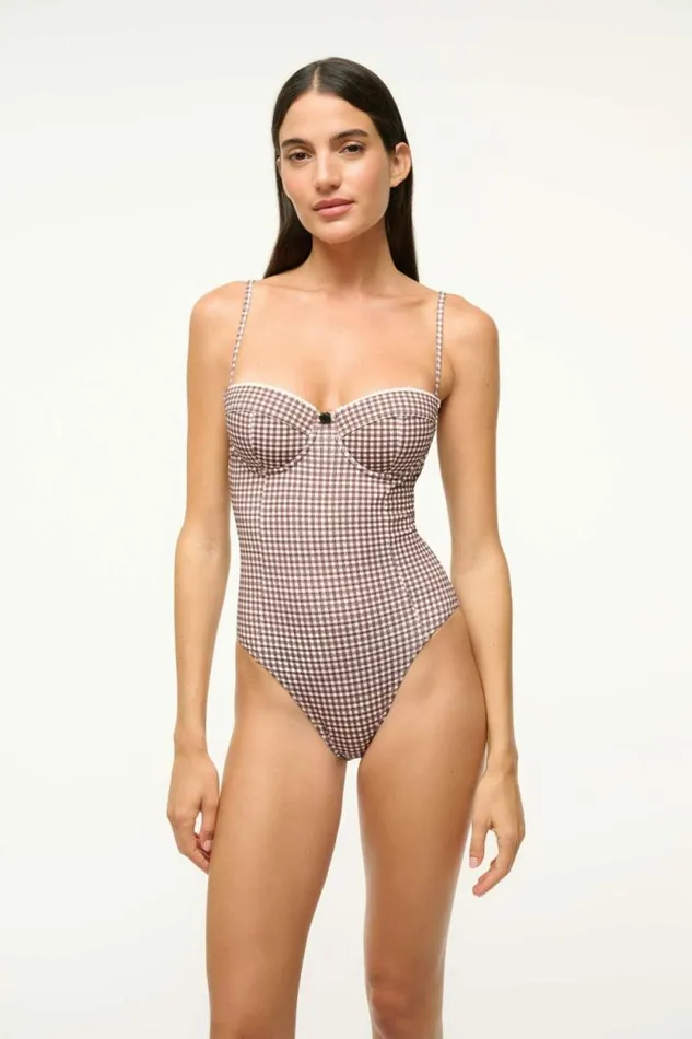 STAUD Swim MAEVE ONE PIECE Dark Chocolate Micro Check 8211 Women