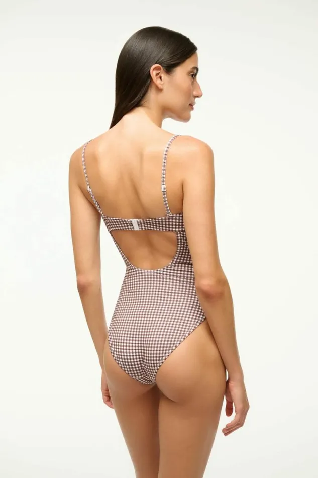 STAUD Swim MAEVE ONE PIECE Dark Chocolate Micro Check 8211 Women STAUD Swim MAEVE ONE PIECE Dark Chocolate Micro Check 8211 Women