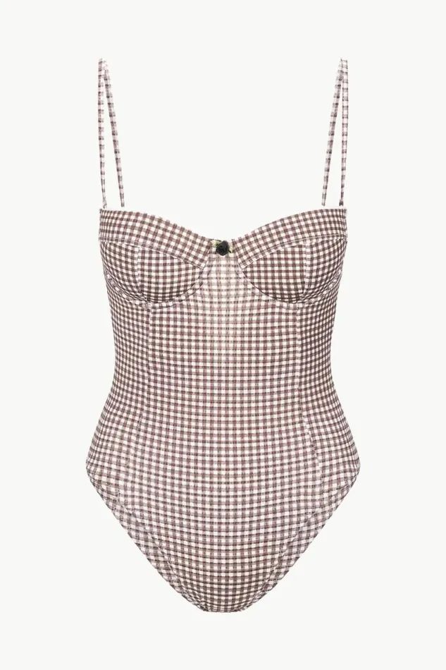 STAUD Swim MAEVE ONE PIECE Dark Chocolate Micro Check 8211 Women STAUD Swim MAEVE ONE PIECE Dark Chocolate Micro Check 8211 Women