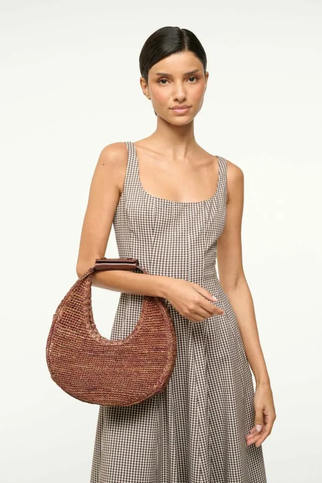 STAUD Swim MOON RAFFIA TOTE BAG Mahogany 8211 Women STAUD Swim MOON RAFFIA TOTE BAG Mahogany 8211 Women
