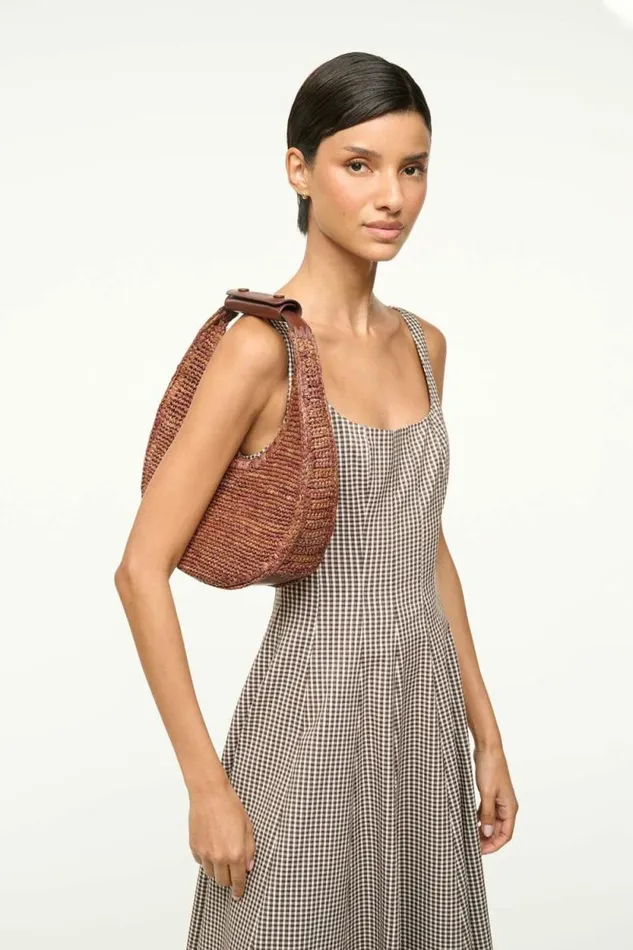 STAUD Swim MOON RAFFIA TOTE BAG Mahogany 8211 Women STAUD Swim MOON RAFFIA TOTE BAG Mahogany 8211 Women