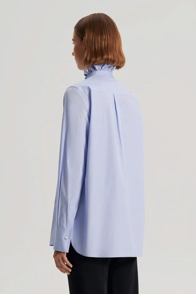 STRIPE RUFFLE TRIM SHIRT PALEBLUE Shirts Scanlan Theodore Women STRIPE RUFFLE TRIM SHIRT PALEBLUE Shirts Scanlan Theodore Women