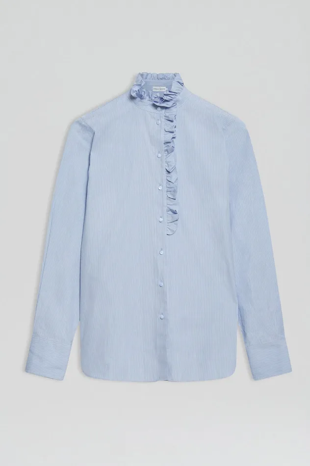 STRIPE RUFFLE TRIM SHIRT PALEBLUE Shirts Scanlan Theodore Women STRIPE RUFFLE TRIM SHIRT PALEBLUE Shirts Scanlan Theodore Women