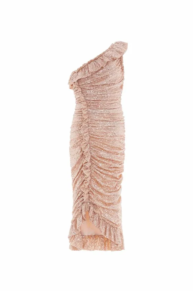 Sunray Sequin OneShoulder Ballerina Dress Gold Women Needle and Thread Dresses