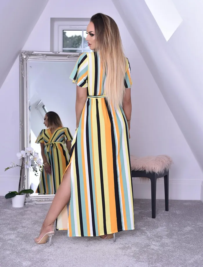 Sunshine Stripe Wrap Slit Maxi Dress Women Missfiga Wrap Dresses