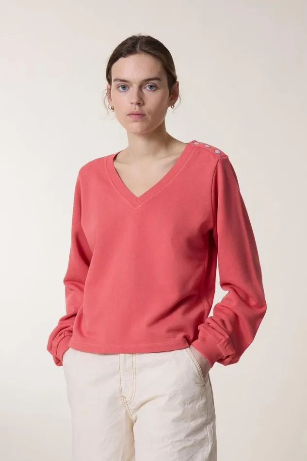 Sweatshirts Women Leon and Harper Sarah Plain Sweatshirt Coral