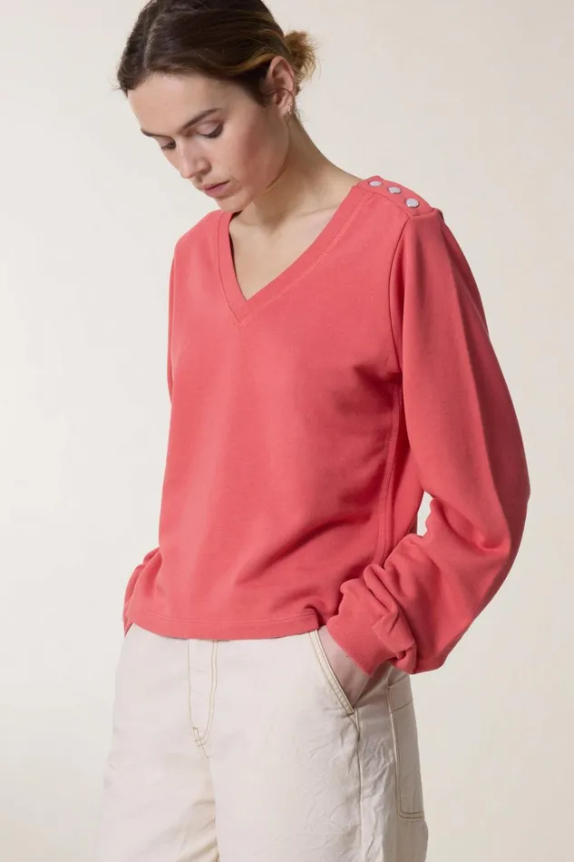 Sweatshirts Women Leon and Harper Sarah Plain Sweatshirt Coral