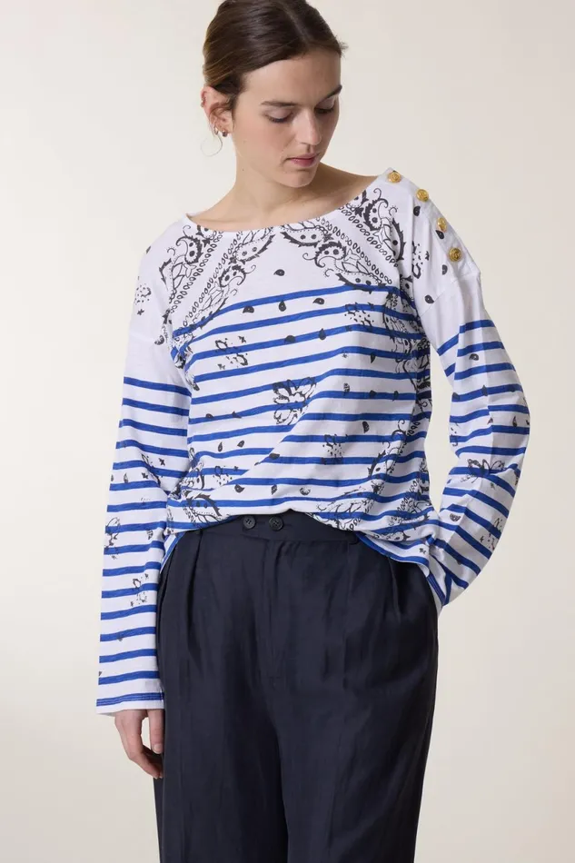 Sweatshirts Women Leon and Harper Thilla Paisley Tshirt Blue