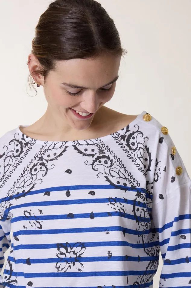 Sweatshirts Women Leon and Harper Thilla Paisley Tshirt Blue