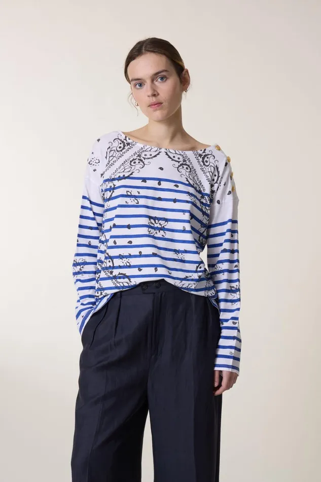 Sweatshirts Women Leon and Harper Thilla Paisley Tshirt Blue