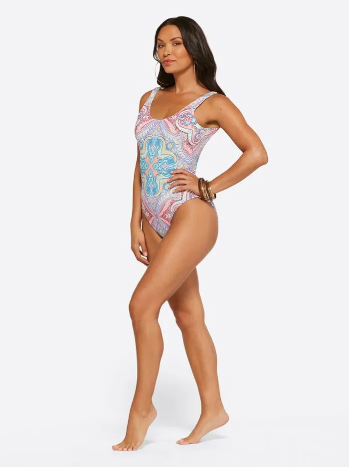 Swim Clothing Jessica Simpson Carnival In Rio Reversible One Piece In Cool Multi