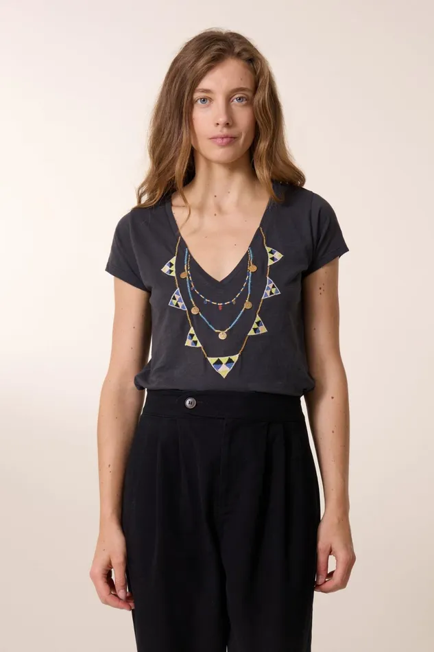 TShirts and Tops Women Leon and Harper Tonton Brodery TShirt Carbone