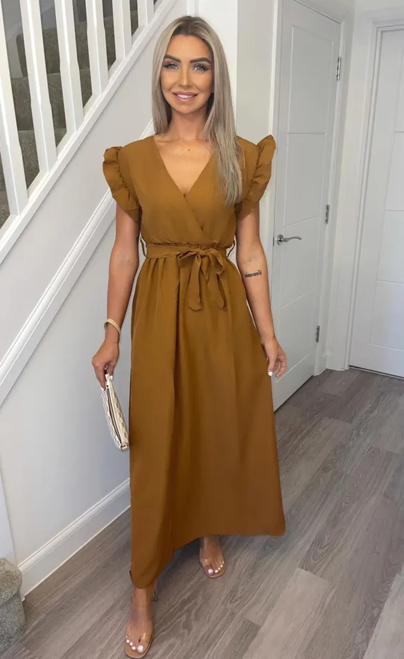 Tan Makayla Wrap Strappy Maxi Dress Women Missfiga Wrap Dresses