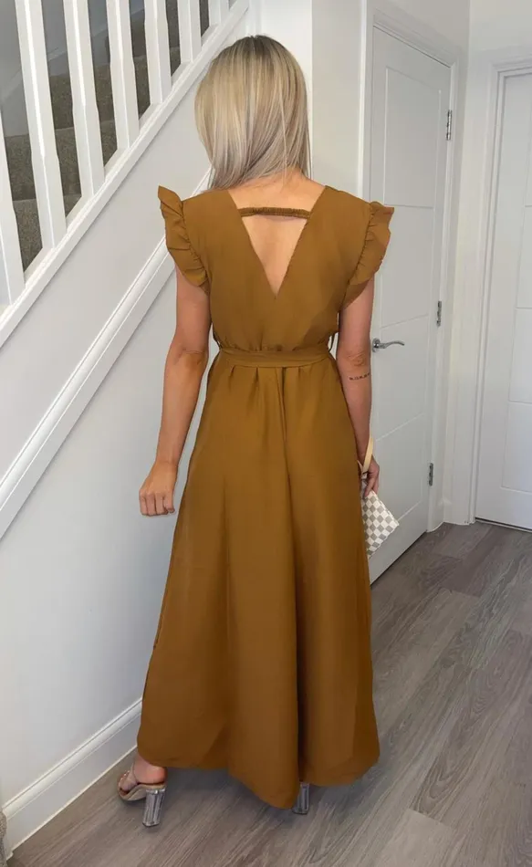 Tan Makayla Wrap Strappy Maxi Dress Women Missfiga Wrap Dresses