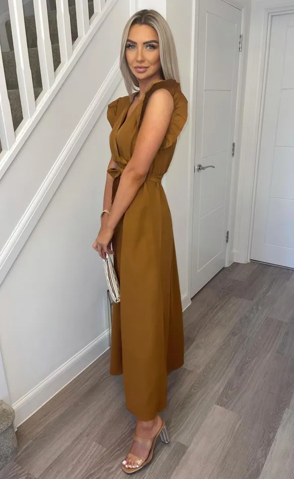 Tan Makayla Wrap Strappy Maxi Dress Women Missfiga Wrap Dresses