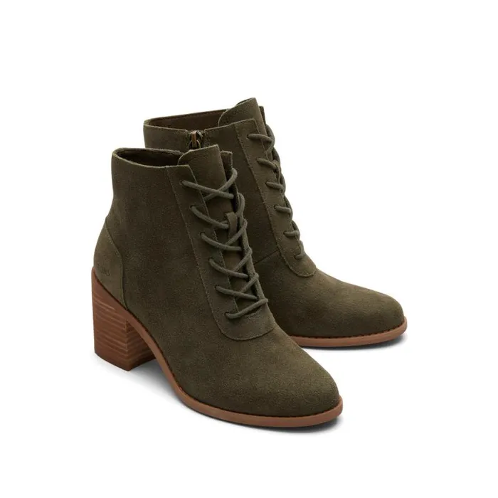 Toms Boots and Booties Evelyn Heeled Boot Suede Olive 8211 Women