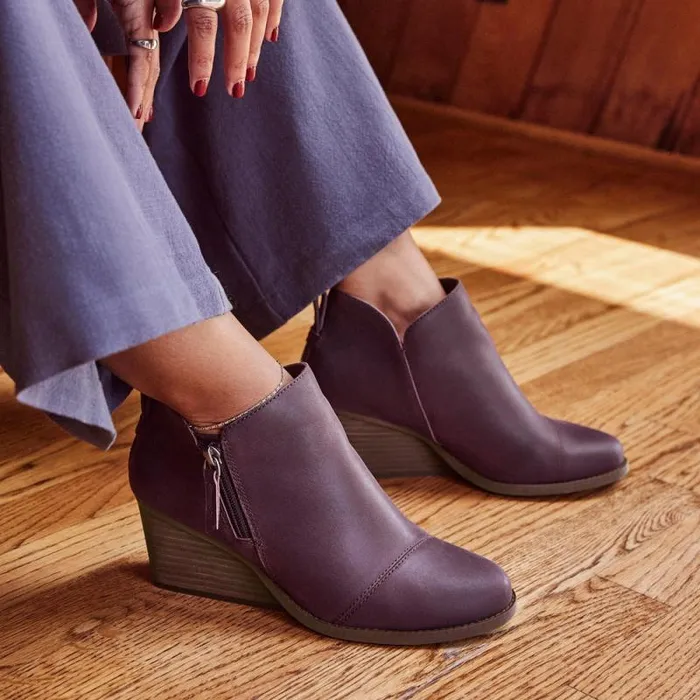 Toms Boots and Booties Goldie Wedge Ankle Bootie Blackberry Leather 8211 Women Toms Boots and Booties Goldie Wedge Ankle Bootie Blackberry Leather 8211 Women