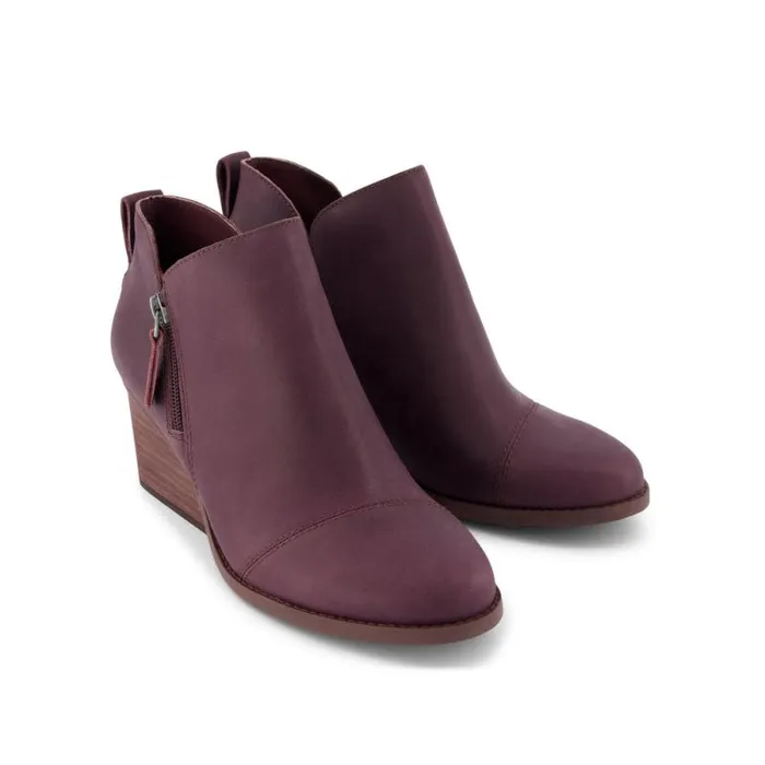 Toms Boots and Booties Goldie Wedge Ankle Bootie Blackberry Leather 8211 Women Toms Boots and Booties Goldie Wedge Ankle Bootie Blackberry Leather 8211 Women