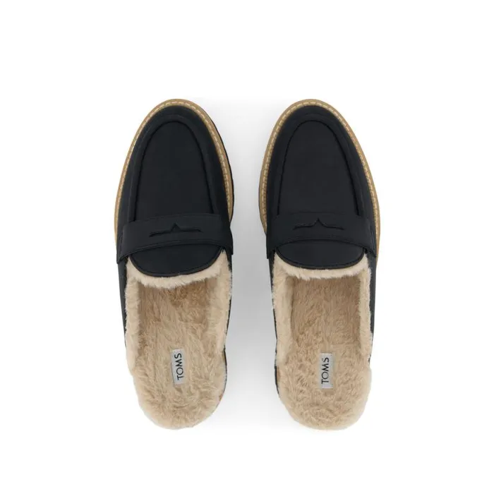 Toms Flats and Loafers Cara Mule Cozy Loafer Black Faux Fur Leather 8211 Women Toms Flats and Loafers Cara Mule Cozy Loafer Black Faux Fur Leather 8211 Women
