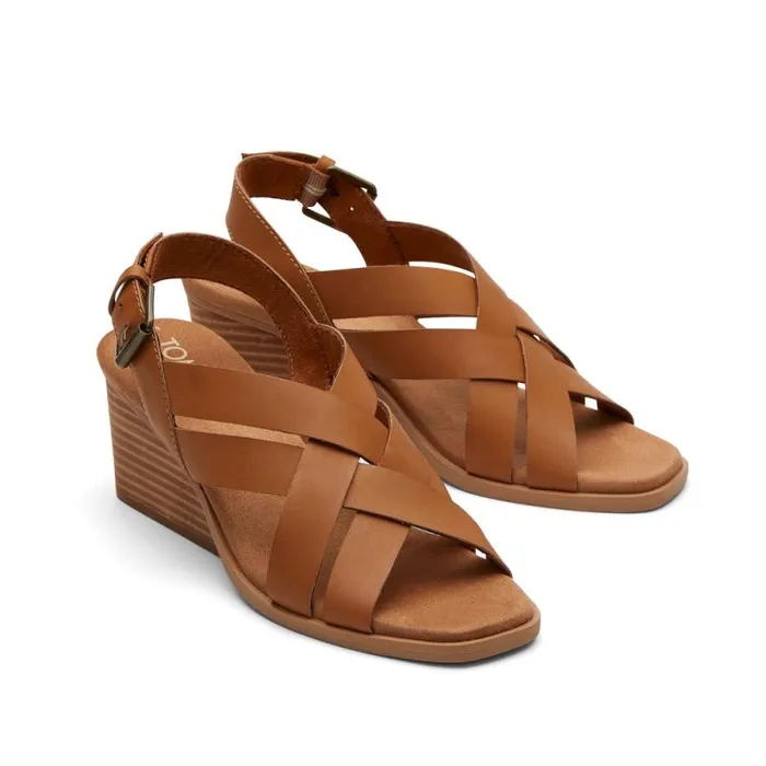 Toms Heels and Wedges Gracie Wedge Sandal Leather Tan 8211 Women Toms Heels and Wedges Gracie Wedge Sandal Leather Tan 8211 Women