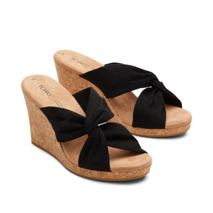 Toms Heels and Wedges Serena Cork Wedge Sandal Black Microfiber 8211 Women