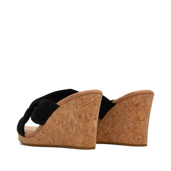 Toms Heels and Wedges Serena Cork Wedge Sandal Black Microfiber 8211 Women