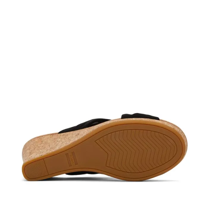 Toms Heels and Wedges Serena Cork Wedge Sandal Black Microfiber 8211 Women