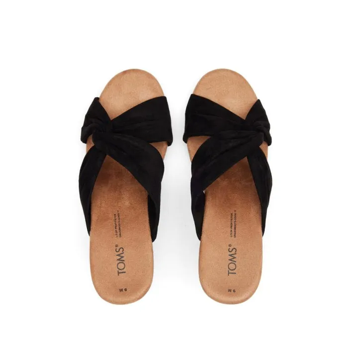 Toms Heels and Wedges Serena Cork Wedge Sandal Black Microfiber 8211 Women