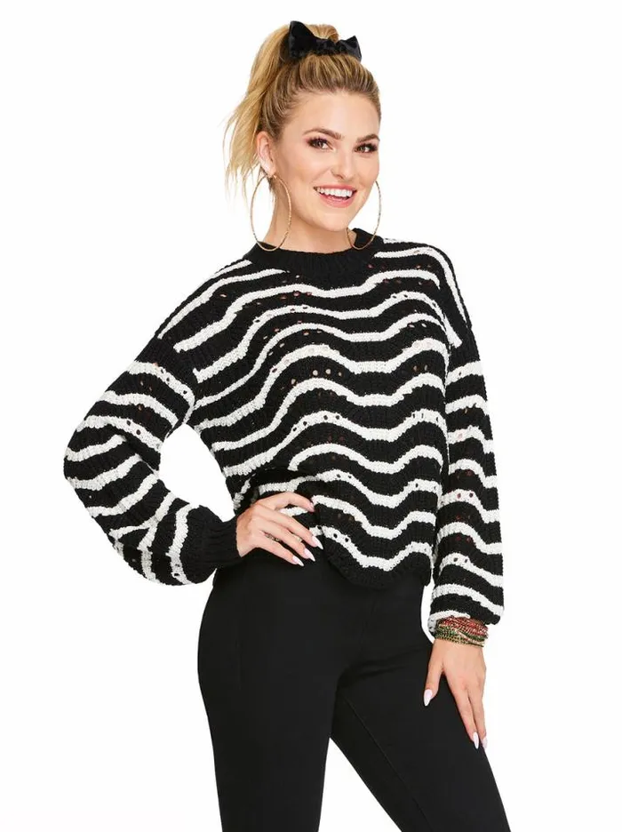 Tops Clothing Jessica Simpson Fayette Sweater In Black Stripe