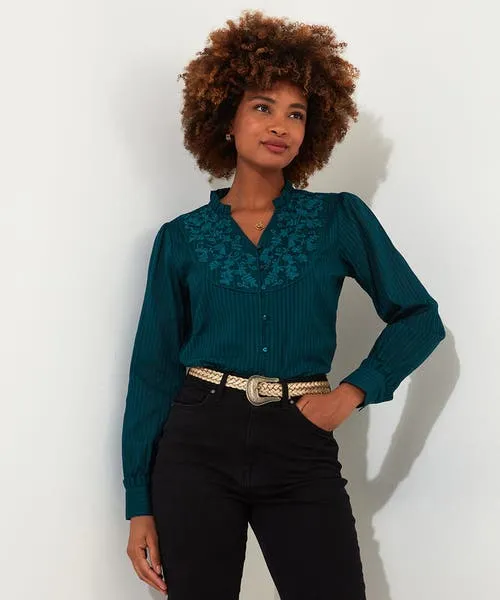 Tops Tunics and Blouses Elegantly Embroidered Blouse Green Joebrowns Apparel