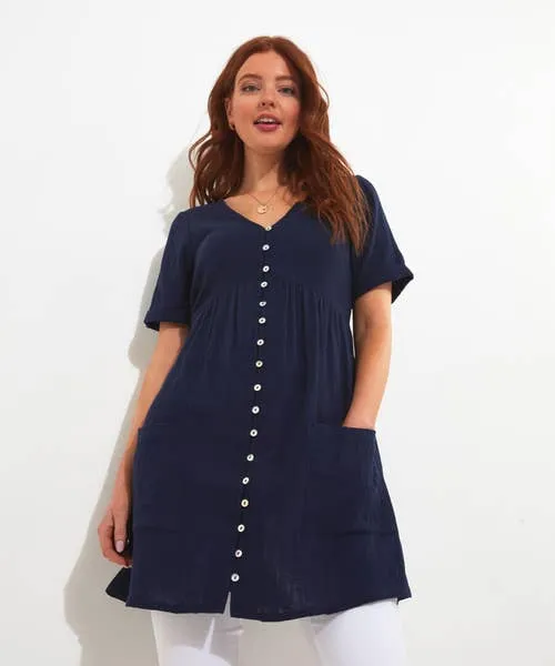 Tops Tunics and Blouses Joebrowns Apparel Crinkle Cotton Tunic Navy