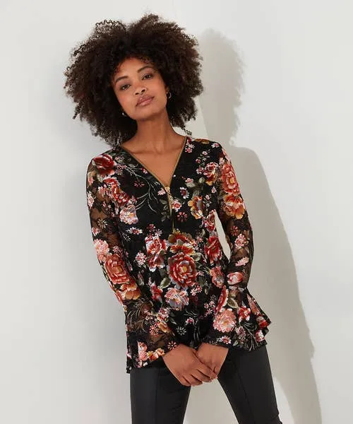Tops Tunics and Blouses Joebrowns Apparel Macy Lace Zip Top Black