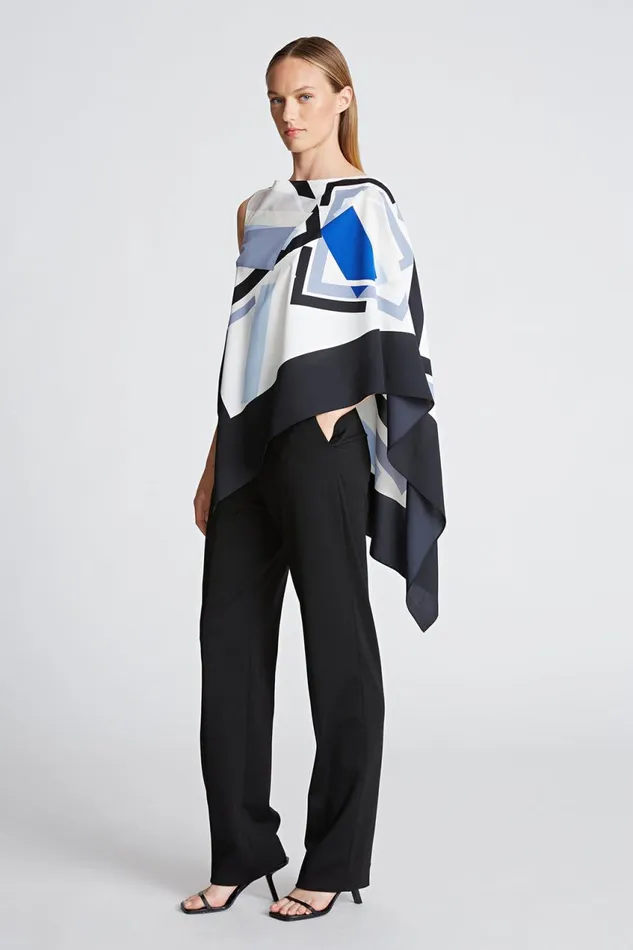 Tops Women Halston Maggie Top In Crepe De Chine Geometric Print