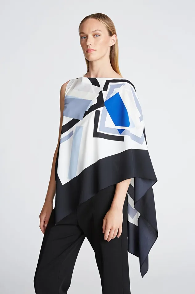 Tops Women Halston Maggie Top In Crepe De Chine Geometric Print