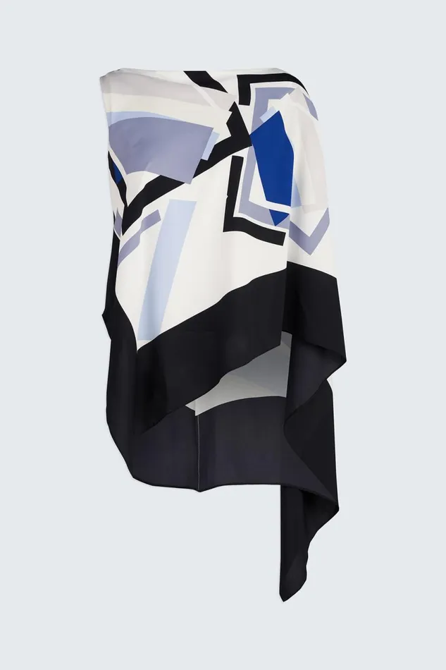 Tops Women Halston Maggie Top In Crepe De Chine Geometric Print