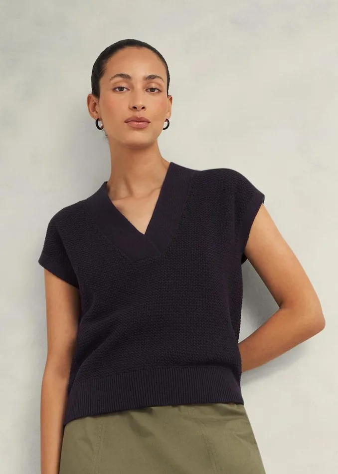 Tops Women HOBBS Ariel Cotton Knitted Top Hobbs Navy