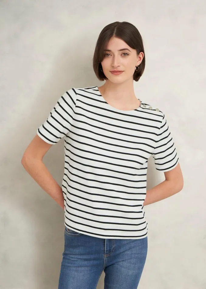 Tops Women HOBBS Bethan Cotton Stripe Top Ivory Black